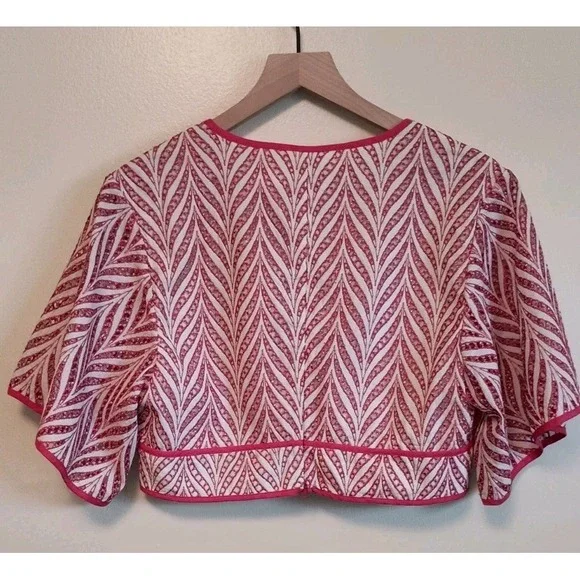 Lovers + Friends Red White Embroidered Eyelet Crop Top Boho V Neck Revolve NWT L - Picture 5 of 11